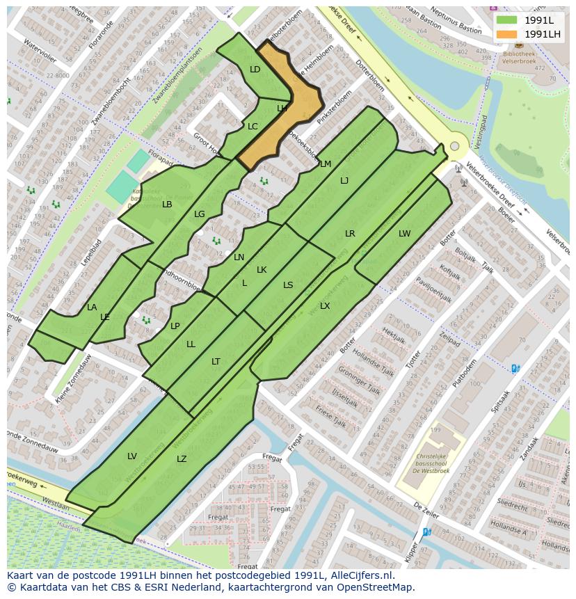Afbeelding van het postcodegebied 1991 LH op de kaart.