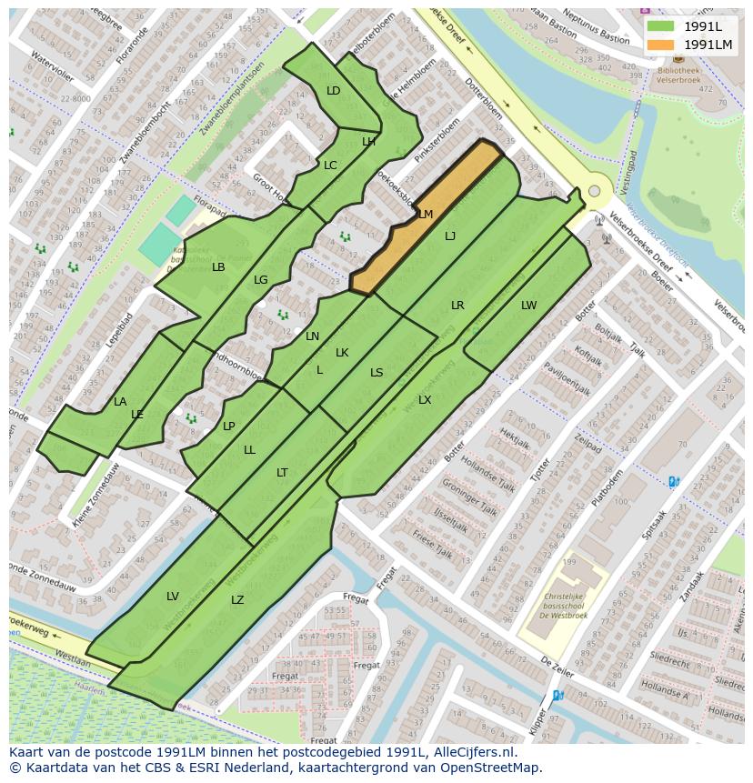 Afbeelding van het postcodegebied 1991 LM op de kaart.