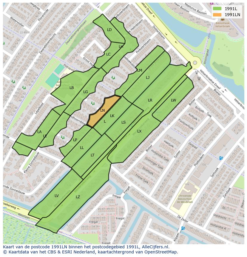 Afbeelding van het postcodegebied 1991 LN op de kaart.
