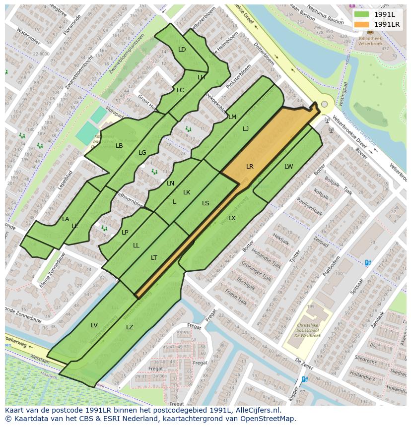 Afbeelding van het postcodegebied 1991 LR op de kaart.