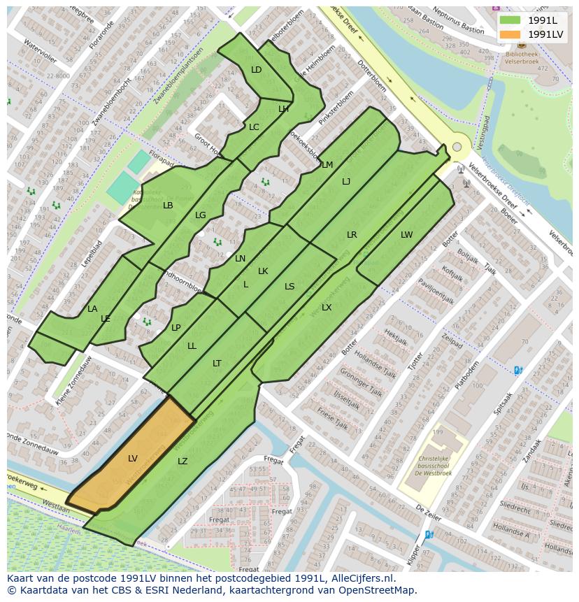 Afbeelding van het postcodegebied 1991 LV op de kaart.