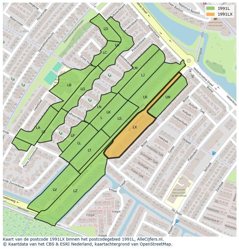 Afbeelding van het postcodegebied 1991 LX op de kaart.
