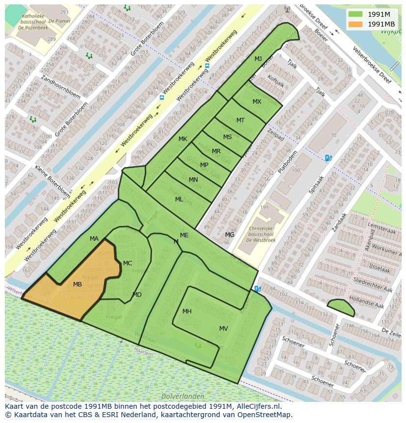 Afbeelding van het postcodegebied 1991 MB op de kaart.