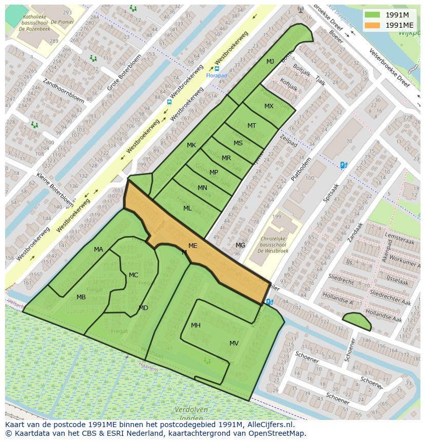 Afbeelding van het postcodegebied 1991 ME op de kaart.