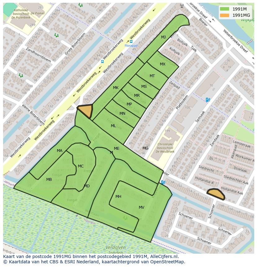Afbeelding van het postcodegebied 1991 MG op de kaart.