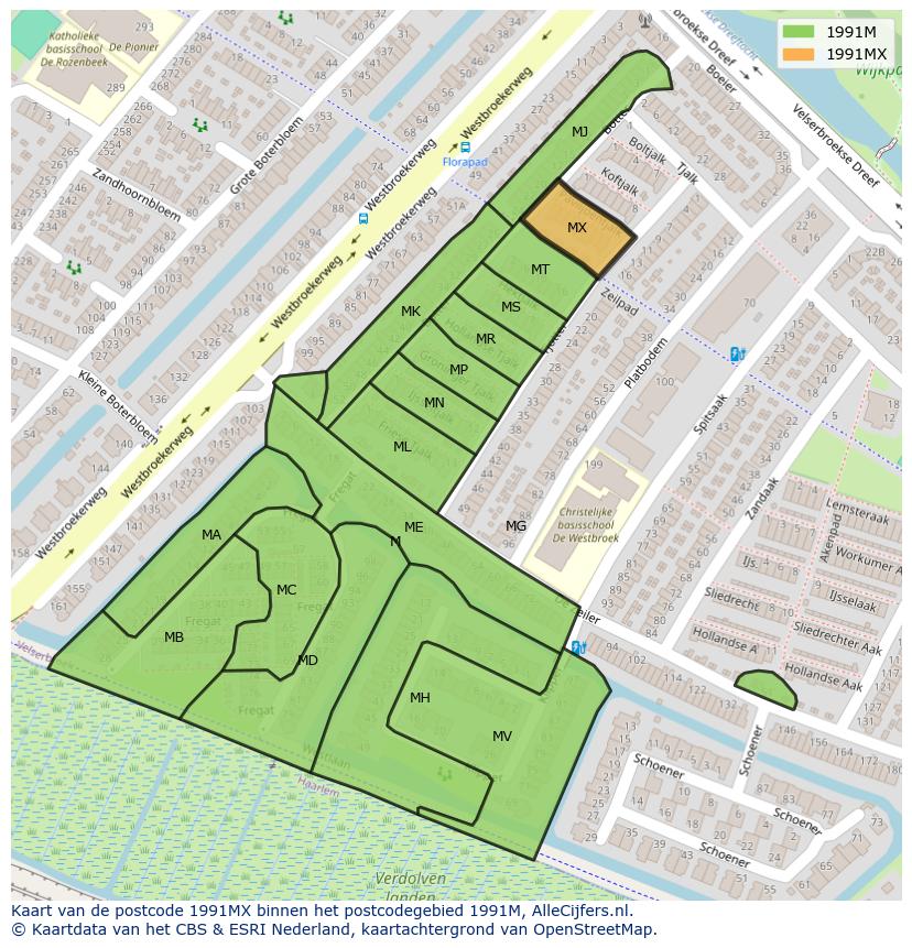 Afbeelding van het postcodegebied 1991 MX op de kaart.