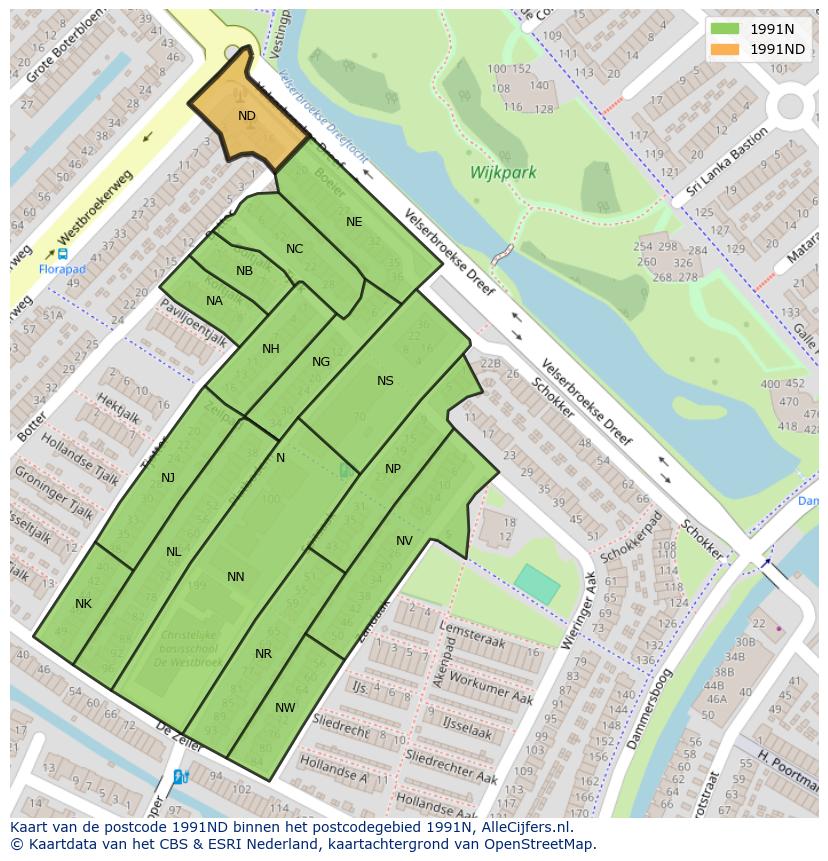 Afbeelding van het postcodegebied 1991 ND op de kaart.