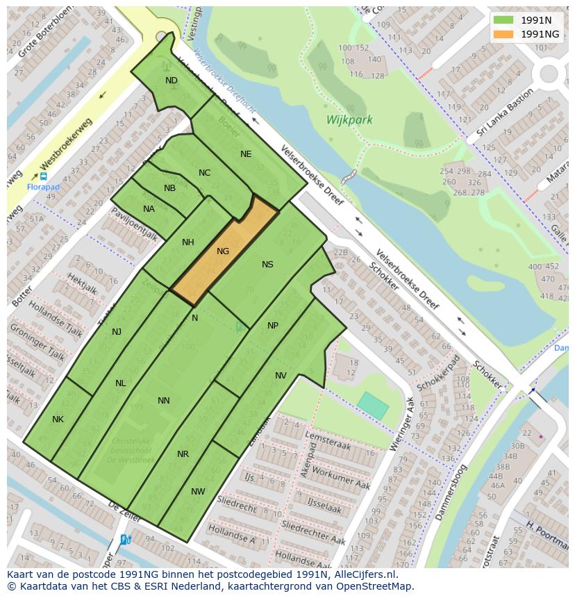 Afbeelding van het postcodegebied 1991 NG op de kaart.