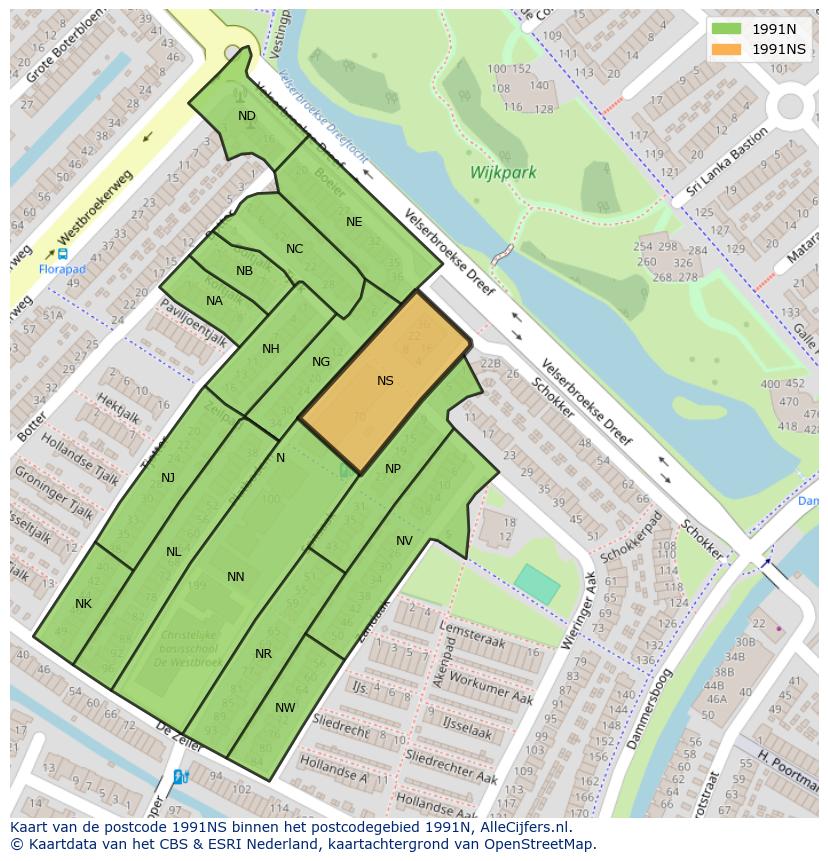 Afbeelding van het postcodegebied 1991 NS op de kaart.