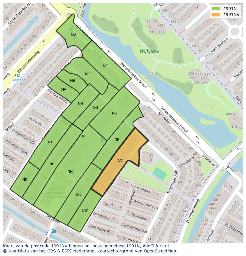 Afbeelding van het postcodegebied 1991 NV op de kaart.