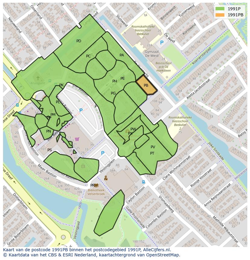 Afbeelding van het postcodegebied 1991 PB op de kaart.