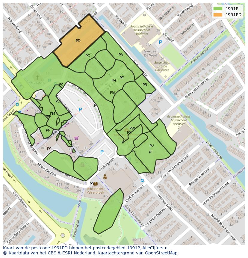 Afbeelding van het postcodegebied 1991 PD op de kaart.