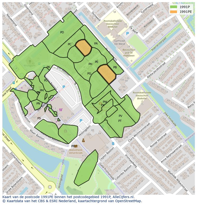 Afbeelding van het postcodegebied 1991 PE op de kaart.