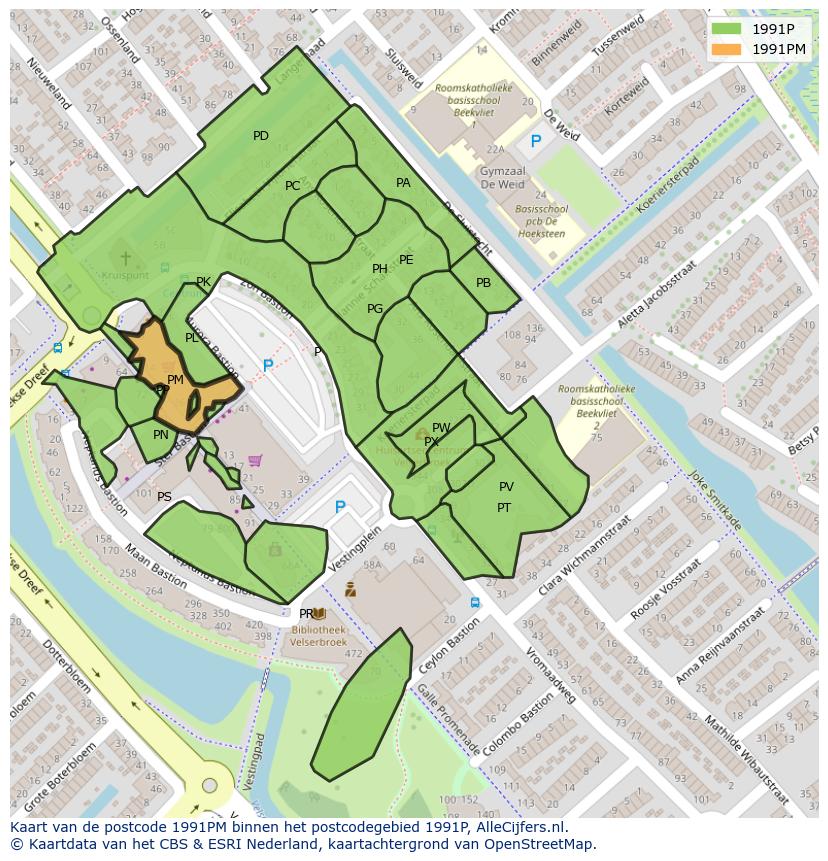 Afbeelding van het postcodegebied 1991 PM op de kaart.