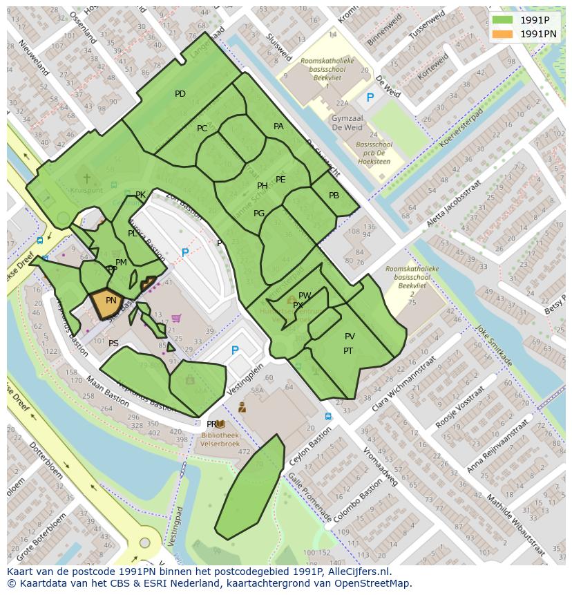 Afbeelding van het postcodegebied 1991 PN op de kaart.