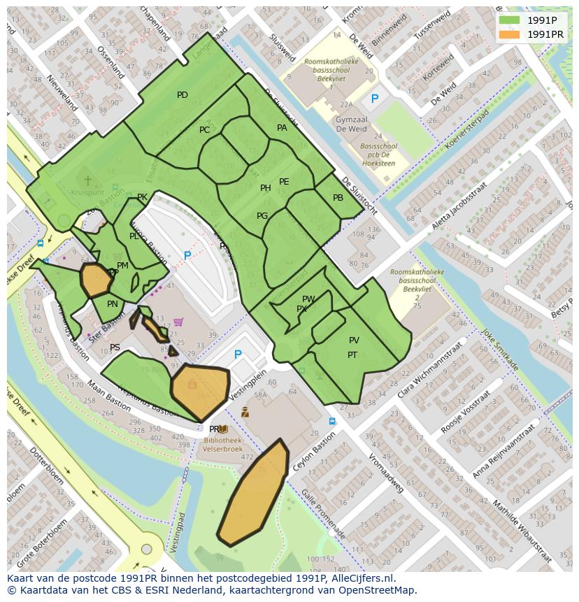 Afbeelding van het postcodegebied 1991 PR op de kaart.