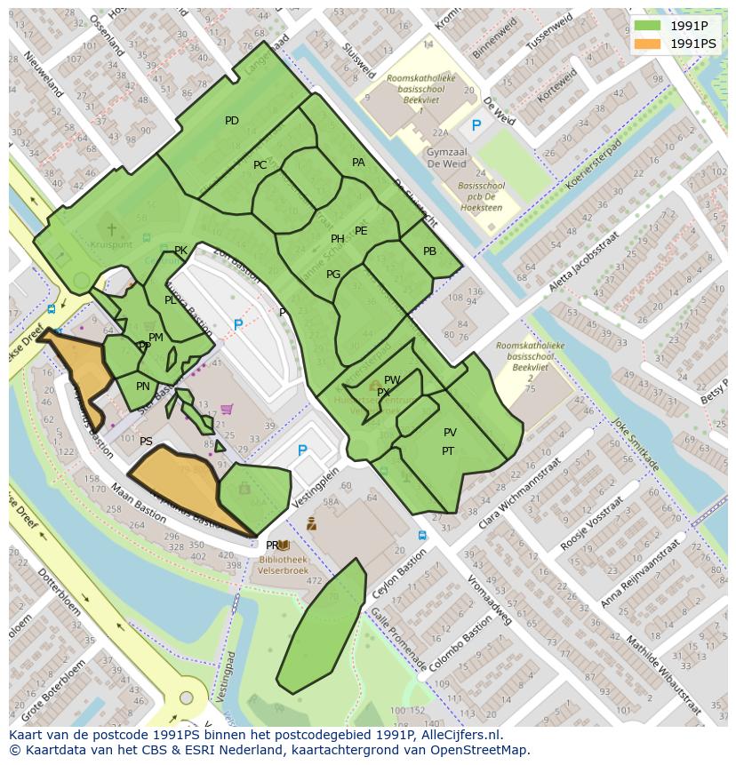 Afbeelding van het postcodegebied 1991 PS op de kaart.