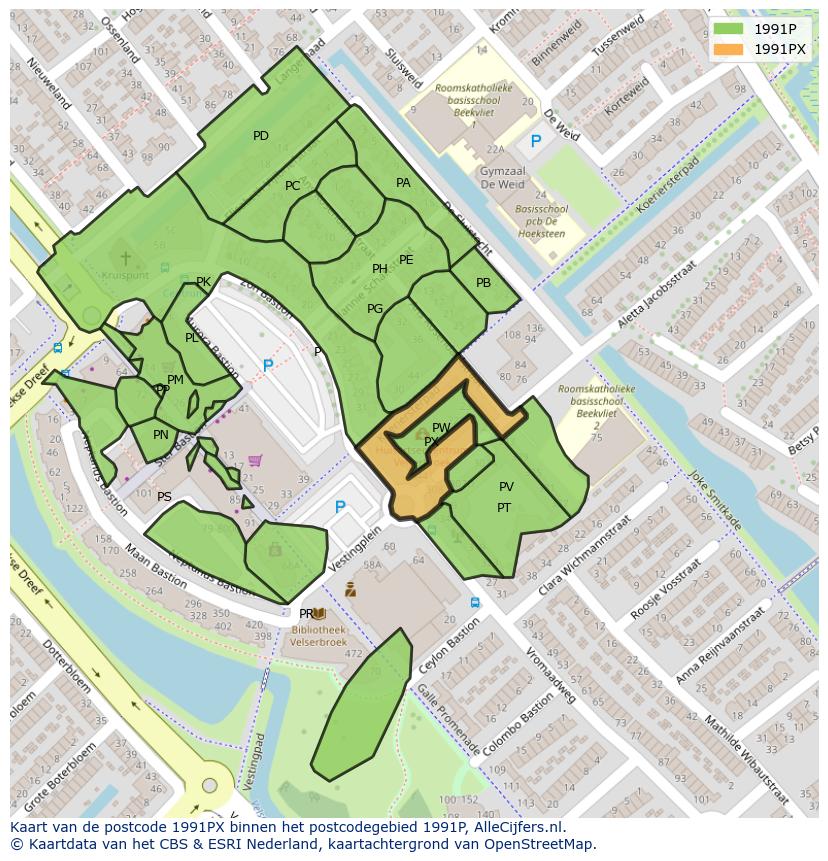 Afbeelding van het postcodegebied 1991 PX op de kaart.