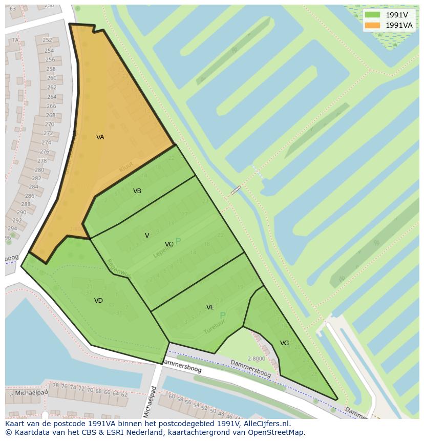 Afbeelding van het postcodegebied 1991 VA op de kaart.