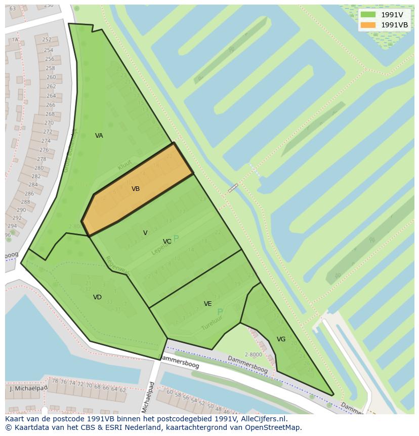 Afbeelding van het postcodegebied 1991 VB op de kaart.