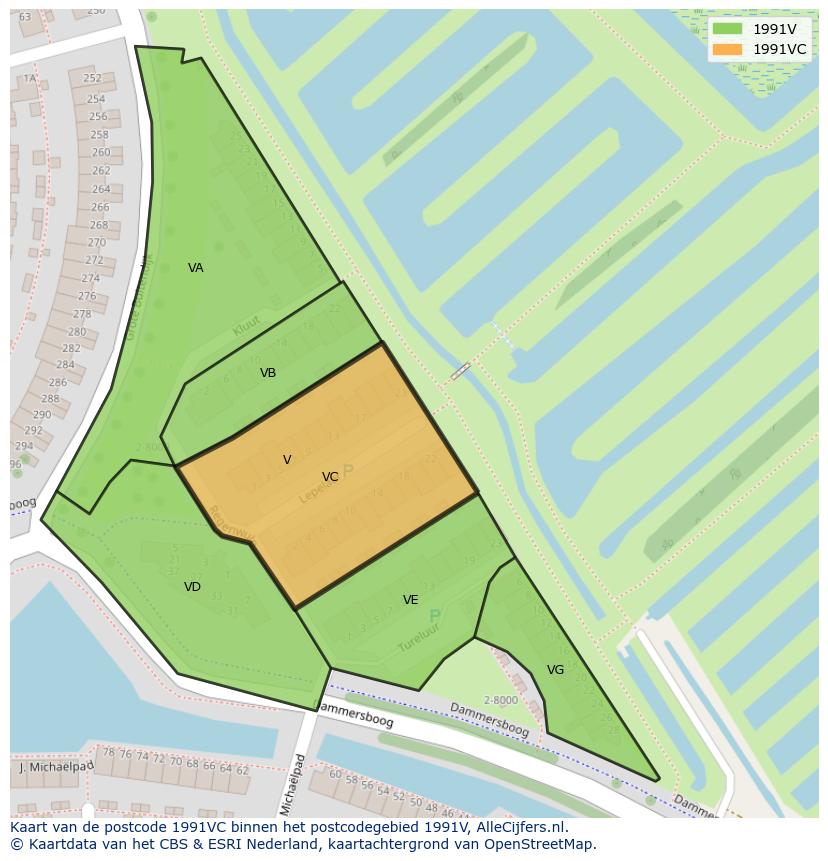 Afbeelding van het postcodegebied 1991 VC op de kaart.