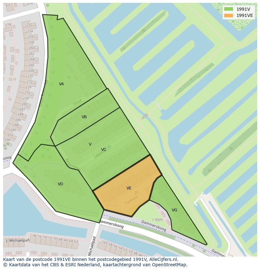 Afbeelding van het postcodegebied 1991 VE op de kaart.