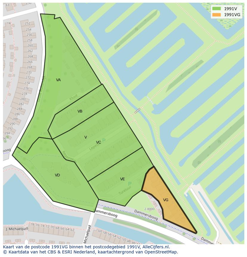 Afbeelding van het postcodegebied 1991 VG op de kaart.