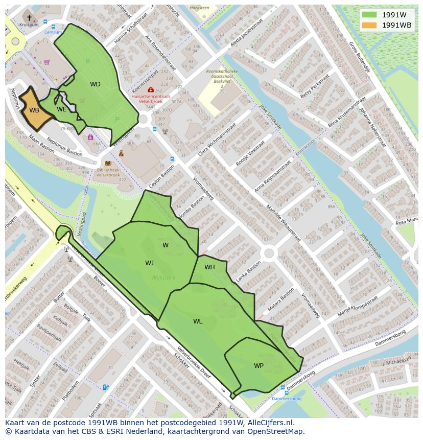 Afbeelding van het postcodegebied 1991 WB op de kaart.