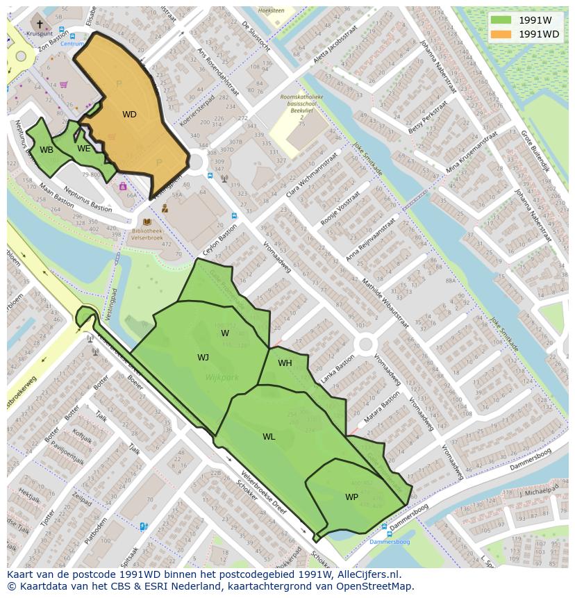 Afbeelding van het postcodegebied 1991 WD op de kaart.
