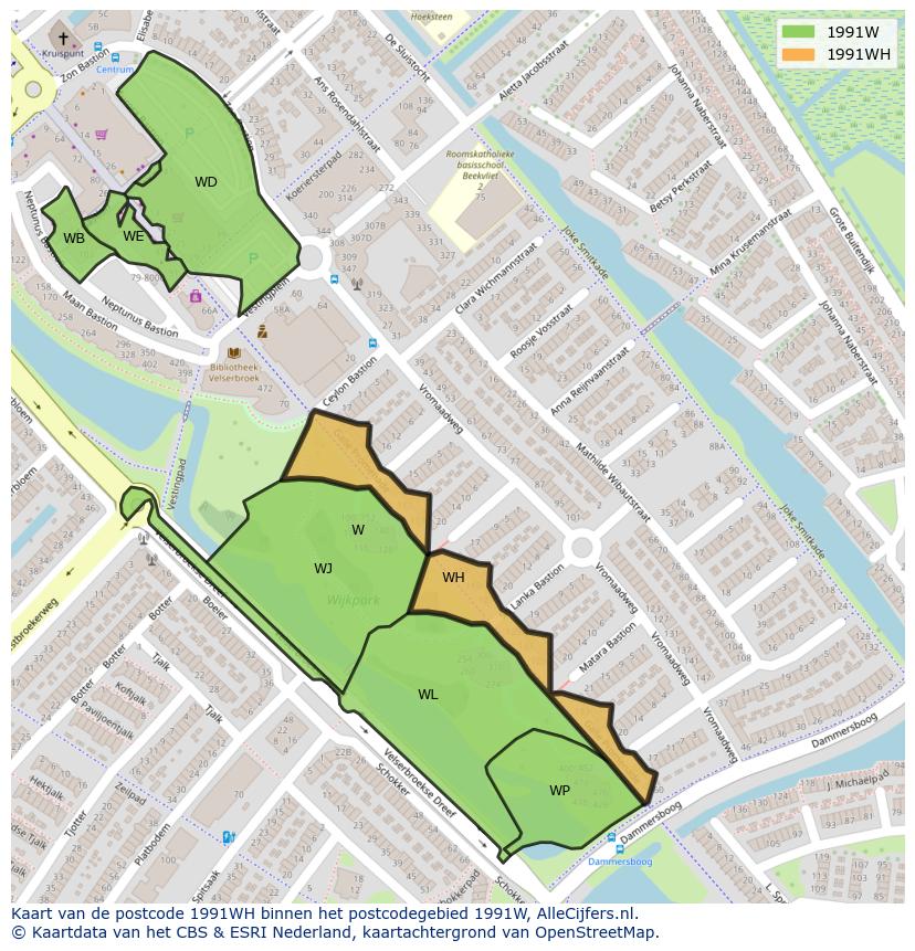 Afbeelding van het postcodegebied 1991 WH op de kaart.