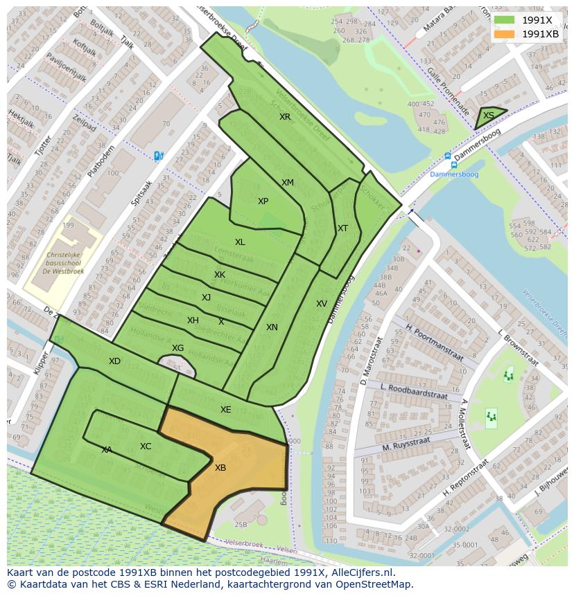 Afbeelding van het postcodegebied 1991 XB op de kaart.