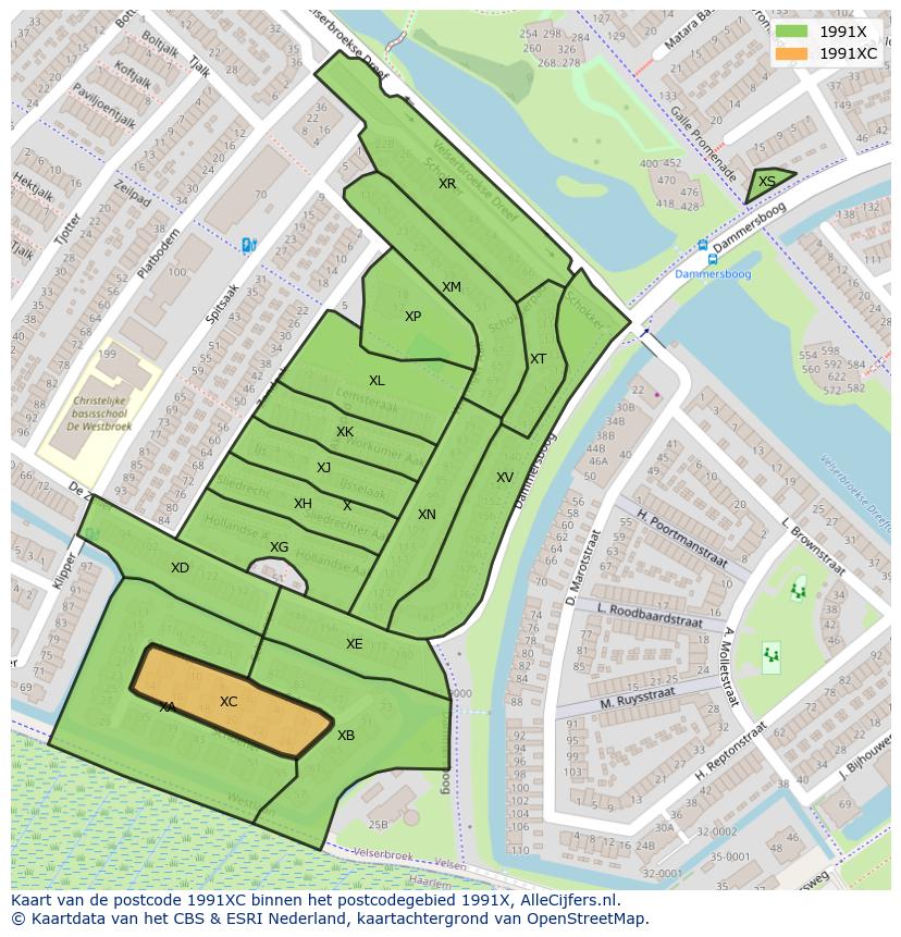 Afbeelding van het postcodegebied 1991 XC op de kaart.