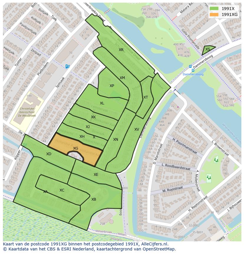 Afbeelding van het postcodegebied 1991 XG op de kaart.