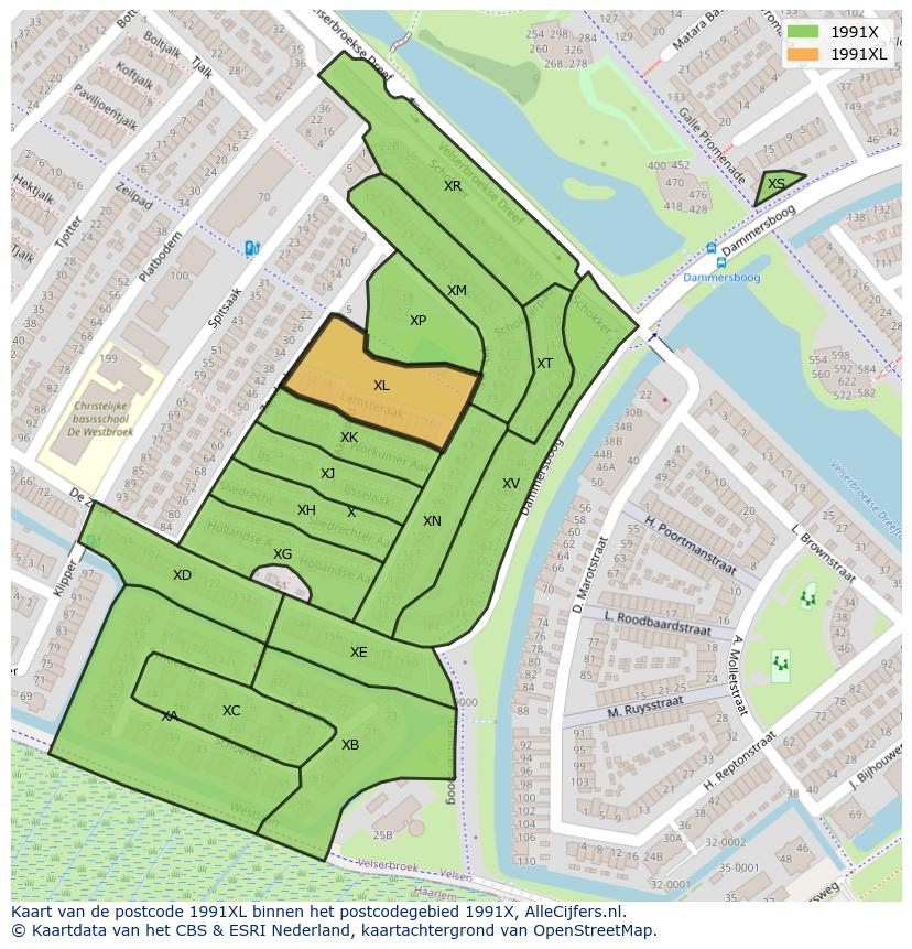 Afbeelding van het postcodegebied 1991 XL op de kaart.