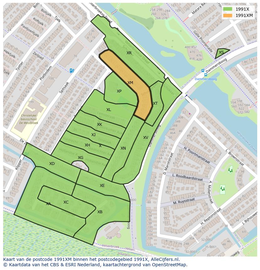 Afbeelding van het postcodegebied 1991 XM op de kaart.