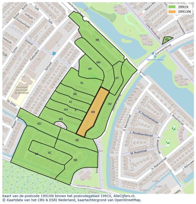 Afbeelding van het postcodegebied 1991 XN op de kaart.