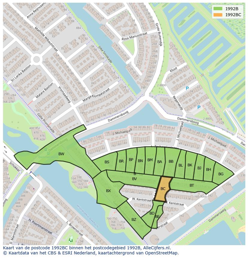 Afbeelding van het postcodegebied 1992 BC op de kaart.