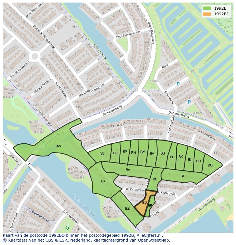Afbeelding van het postcodegebied 1992 BD op de kaart.