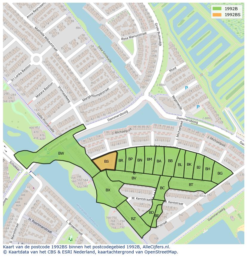 Afbeelding van het postcodegebied 1992 BS op de kaart.