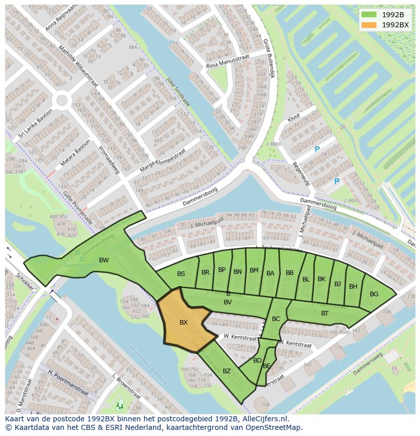 Afbeelding van het postcodegebied 1992 BX op de kaart.