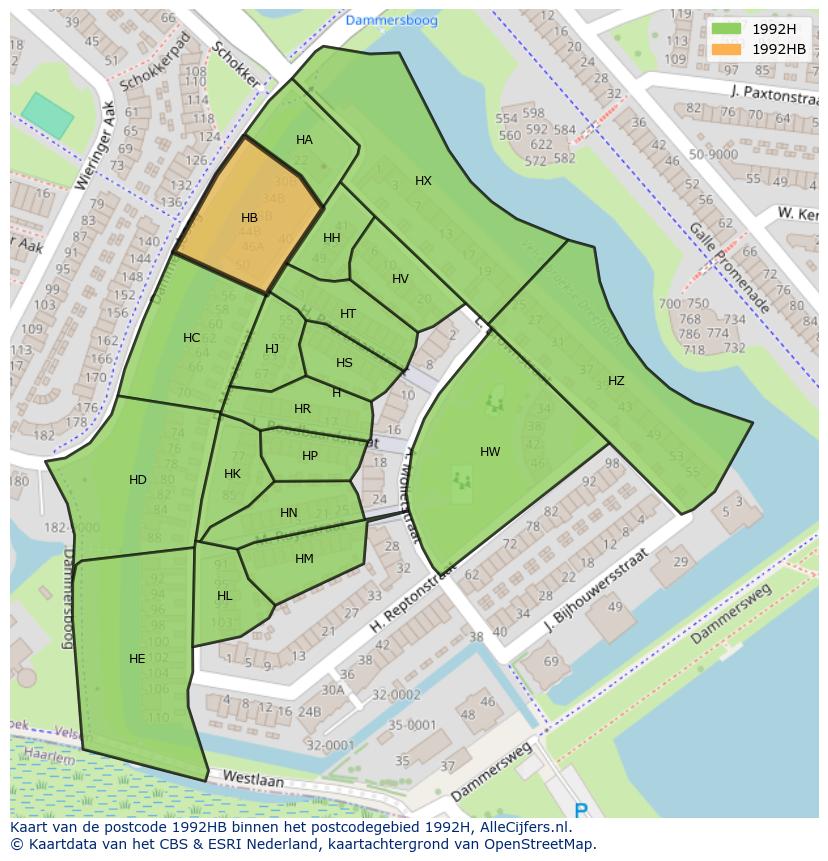 Afbeelding van het postcodegebied 1992 HB op de kaart.