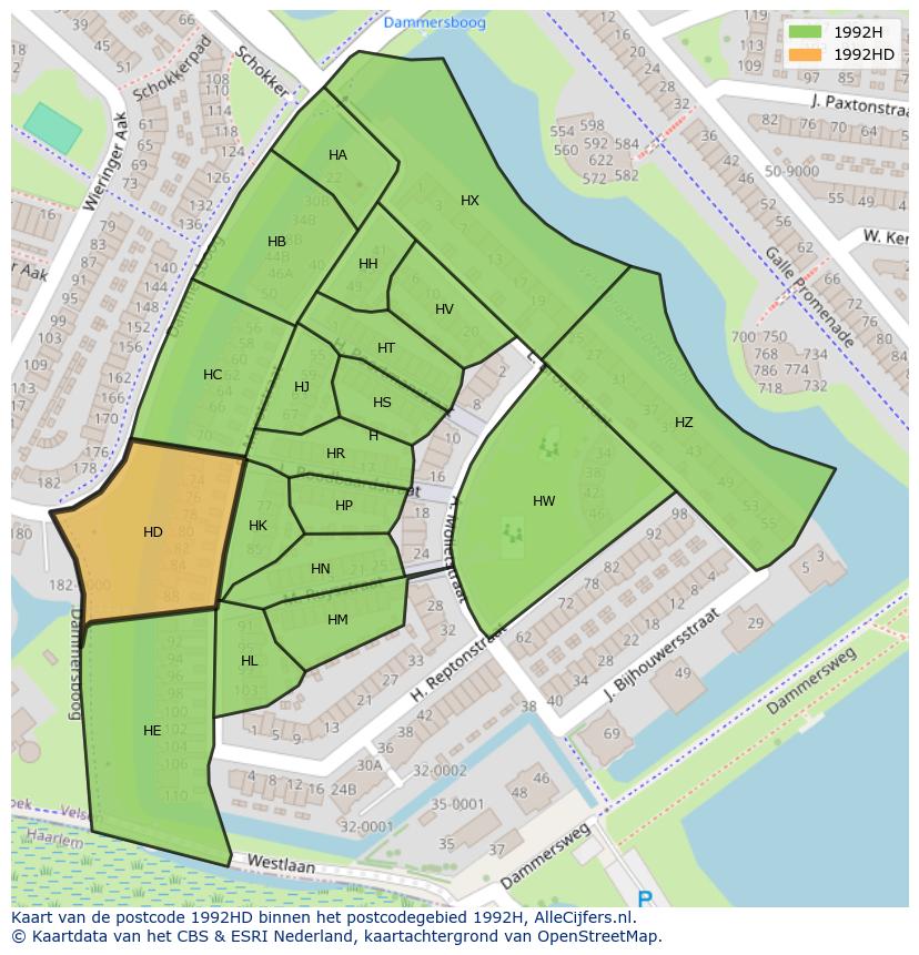 Afbeelding van het postcodegebied 1992 HD op de kaart.