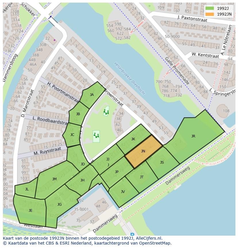 Afbeelding van het postcodegebied 1992 JN op de kaart.