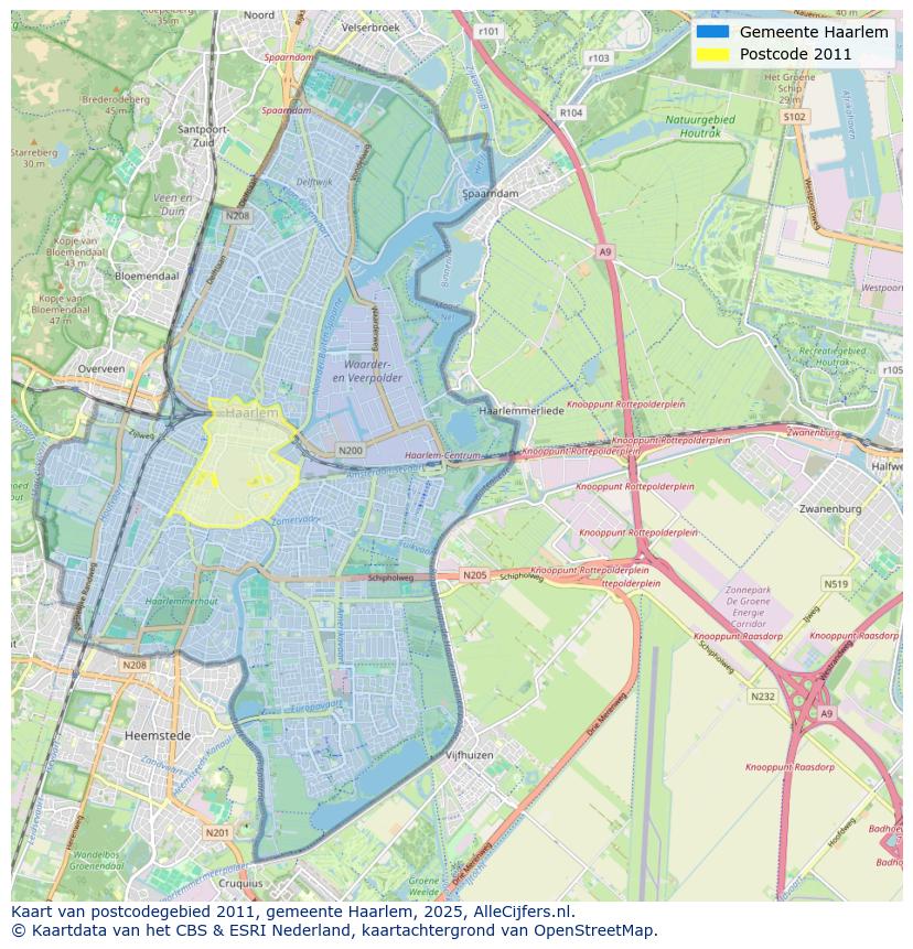 Afbeelding van het postcodegebied 2011 op de kaart.