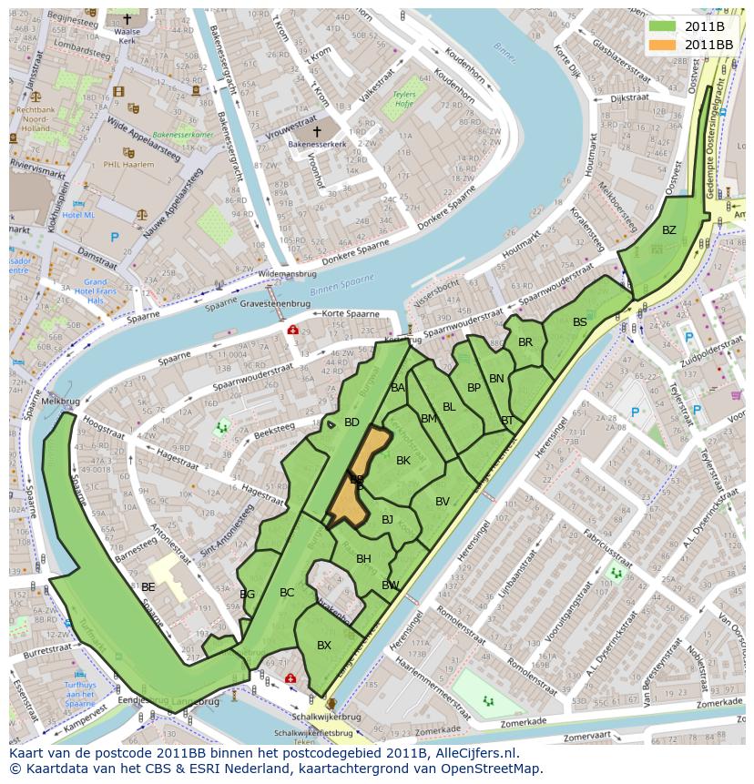Afbeelding van het postcodegebied 2011 BB op de kaart.