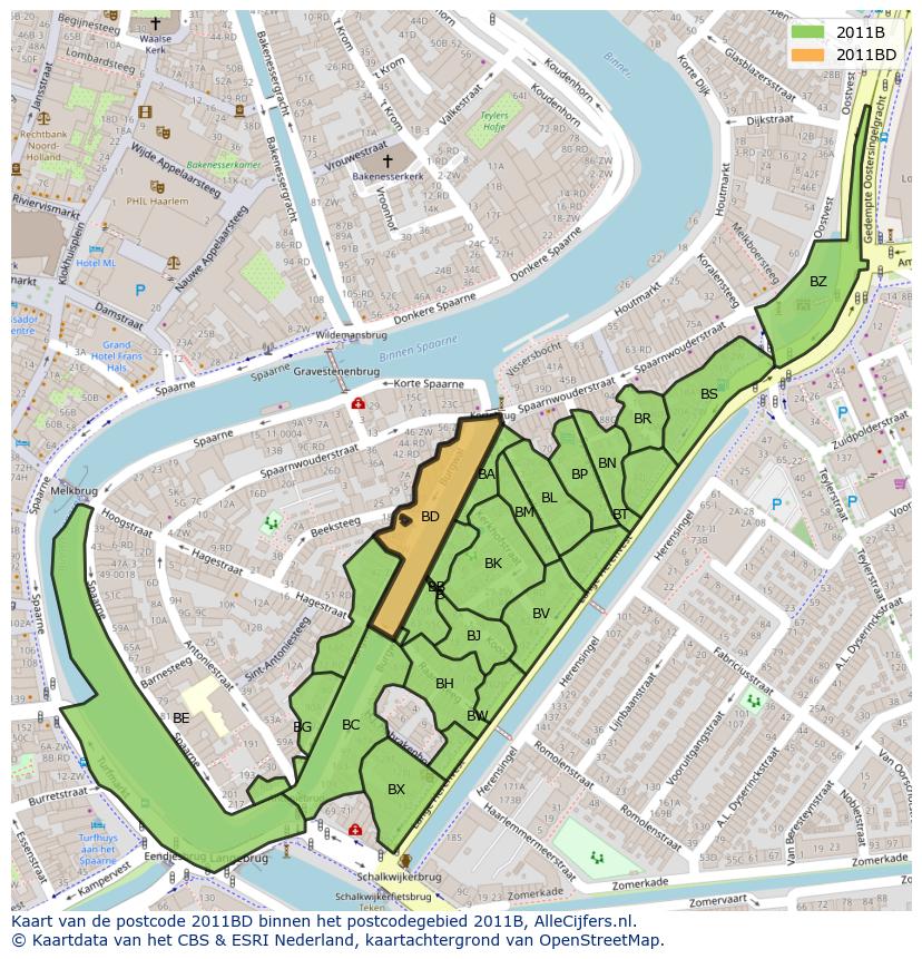 Afbeelding van het postcodegebied 2011 BD op de kaart.