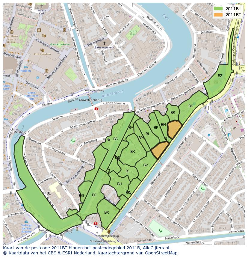 Afbeelding van het postcodegebied 2011 BT op de kaart.