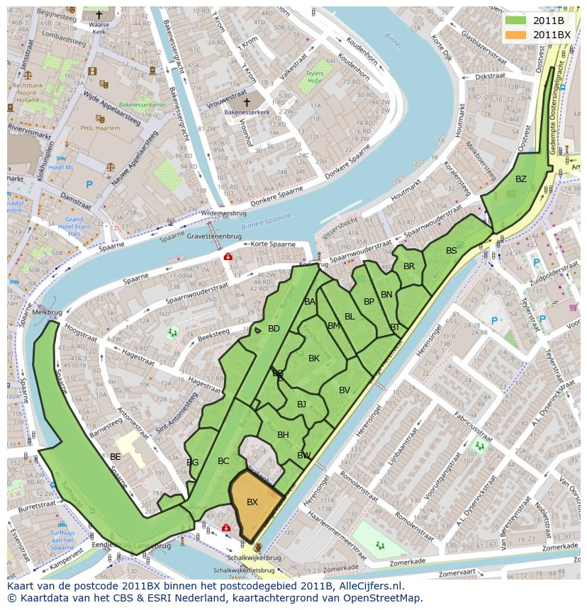 Afbeelding van het postcodegebied 2011 BX op de kaart.