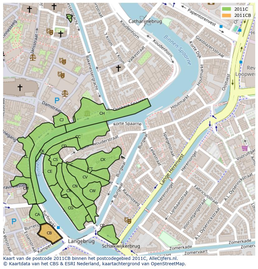 Afbeelding van het postcodegebied 2011 CB op de kaart.
