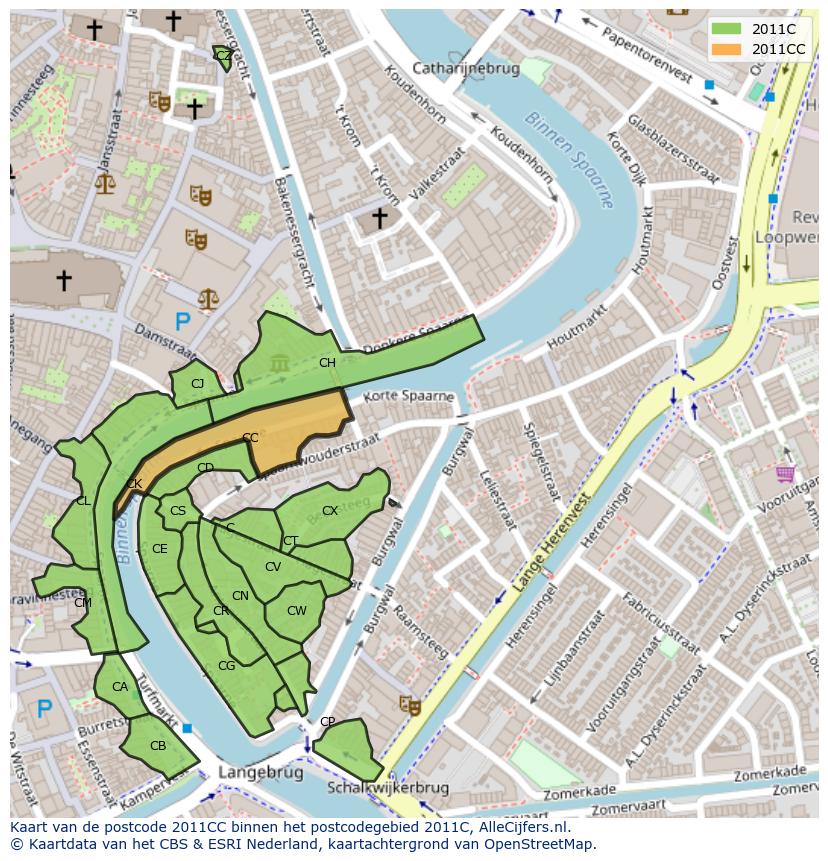 Afbeelding van het postcodegebied 2011 CC op de kaart.